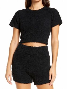 SKIMS Onyx Cozy Knit Cropped T-Shirt | Size L/XL